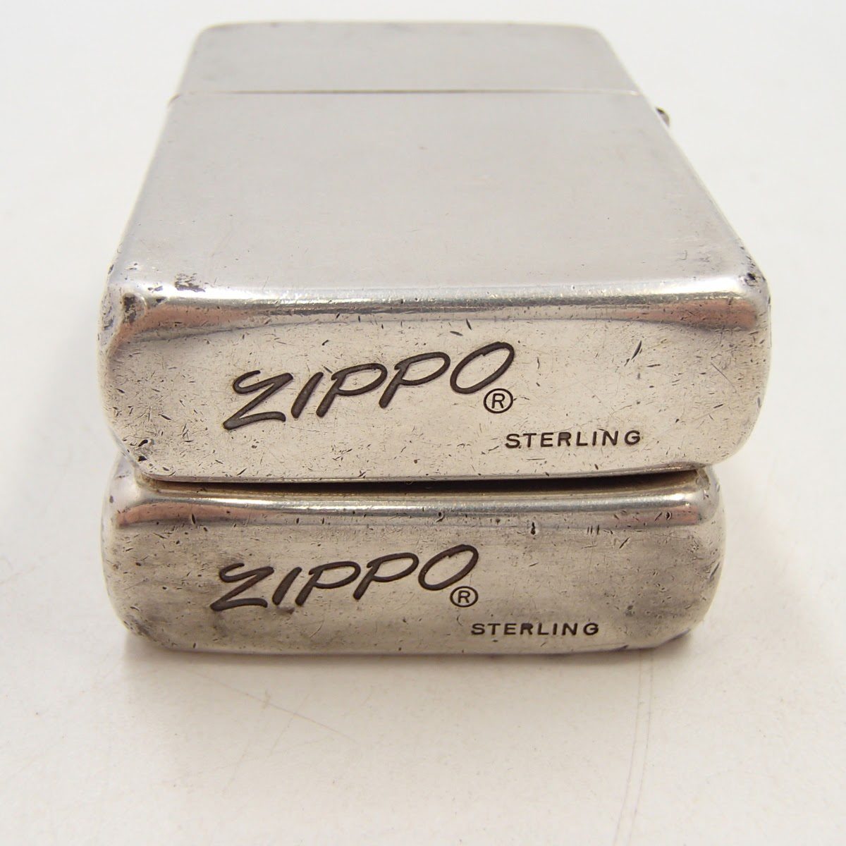 zippo 1980年代 スターリングシルバー製 斜めカット筆記体　2個セット　背面
