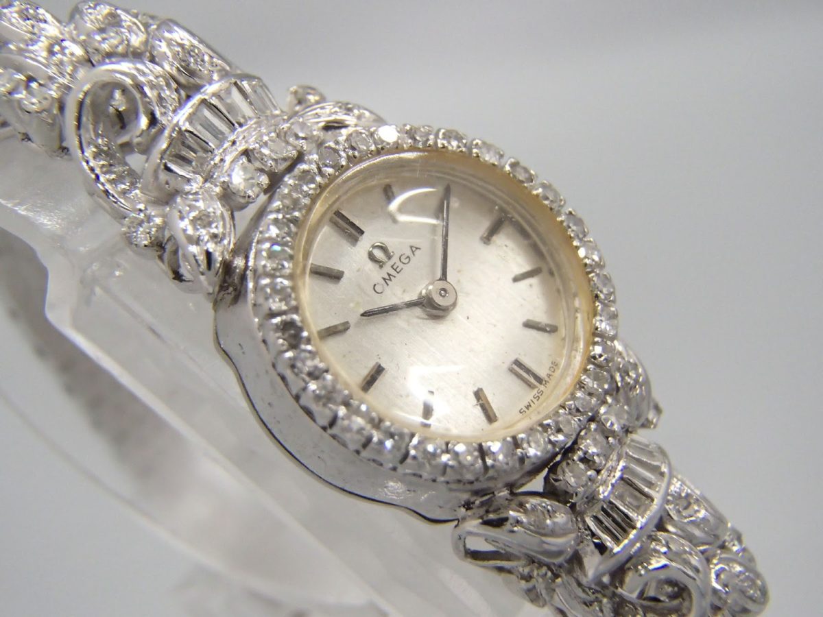 可動品 オメガ ダイヤベゼル K14 WG 14K 刻印 約17.7g ダイヤモンド Cal.481 手巻き 現状渡し 宝飾 レディース腕時計