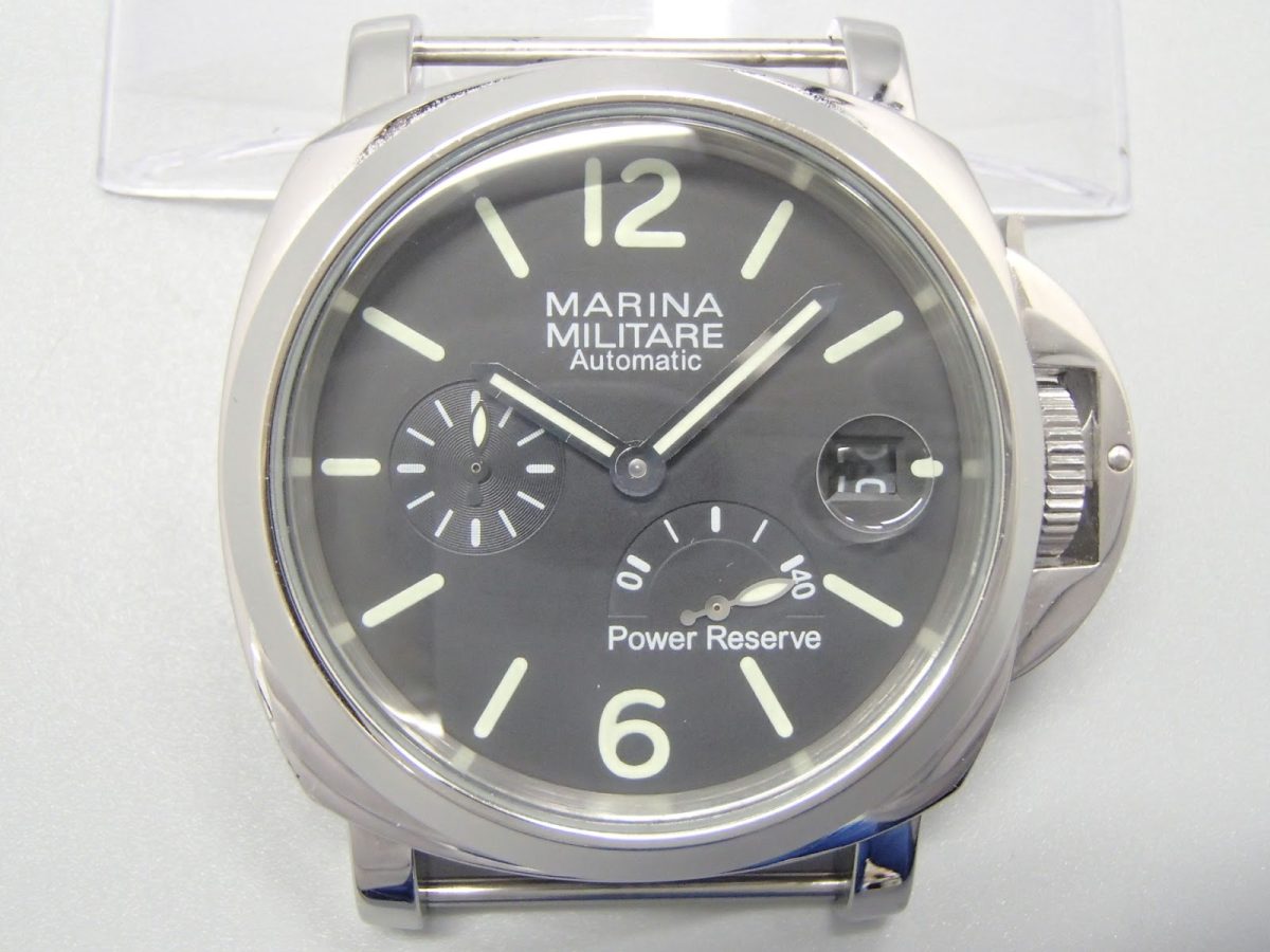 可動品訳あり☆Marina Militare マリーナミリターレ デイト パワーリザーブ スモセコ 黒文字盤 300m 自動巻 メンズ腕時計 現状渡し
