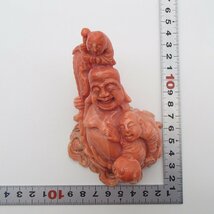 布袋様 朱赤珊瑚 桃珊瑚 置物  彫刻 約328.2g
