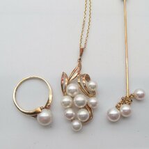 MIKIMOTO　ネックレスK14　5.2g　リングK14　2g　ピンブローチK18　2.8g　アクセサリー3点セット