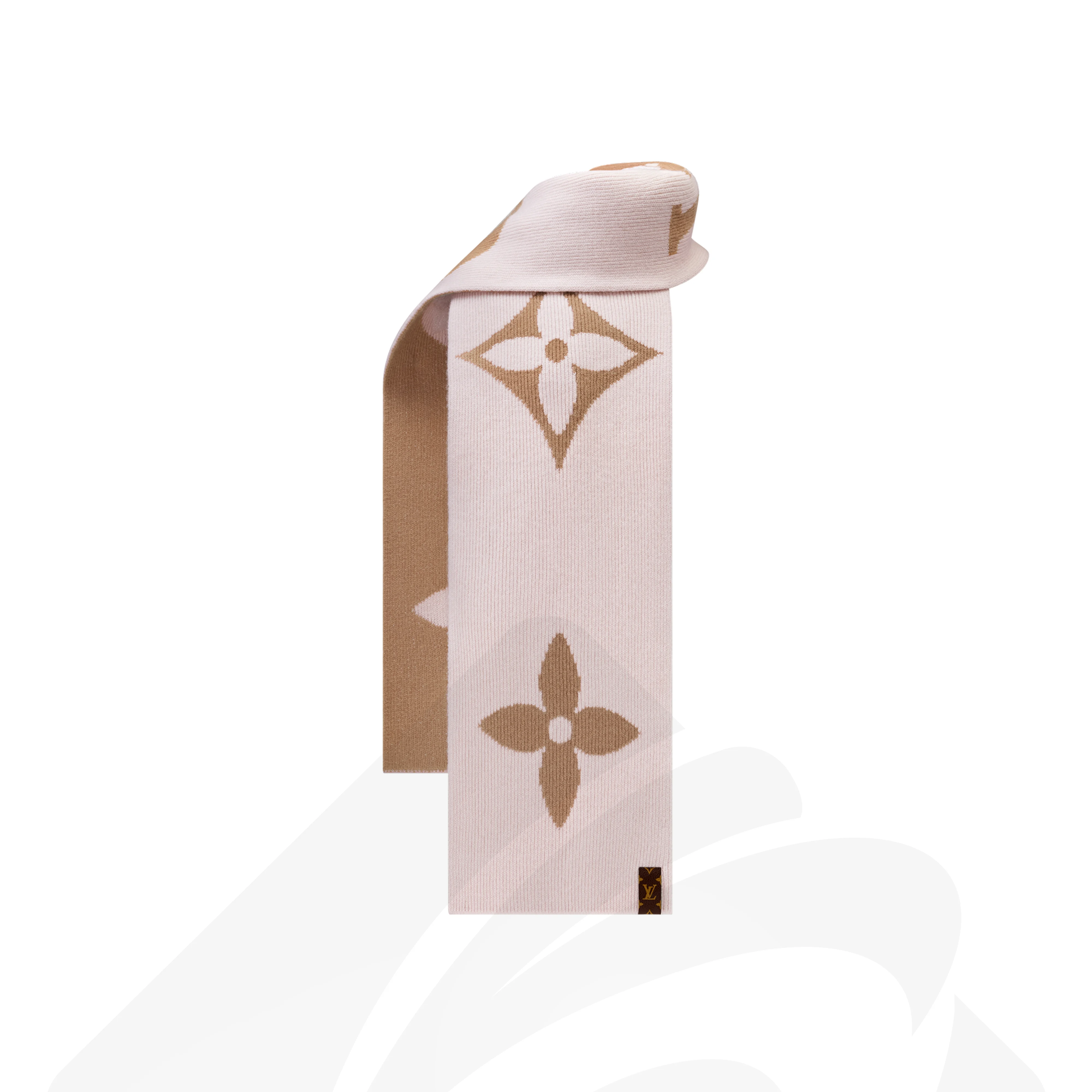 ルイ・ヴィトン マフラー・マイユ LV メダリオン 素材:ウール 色:キャメルローズ・ピンク