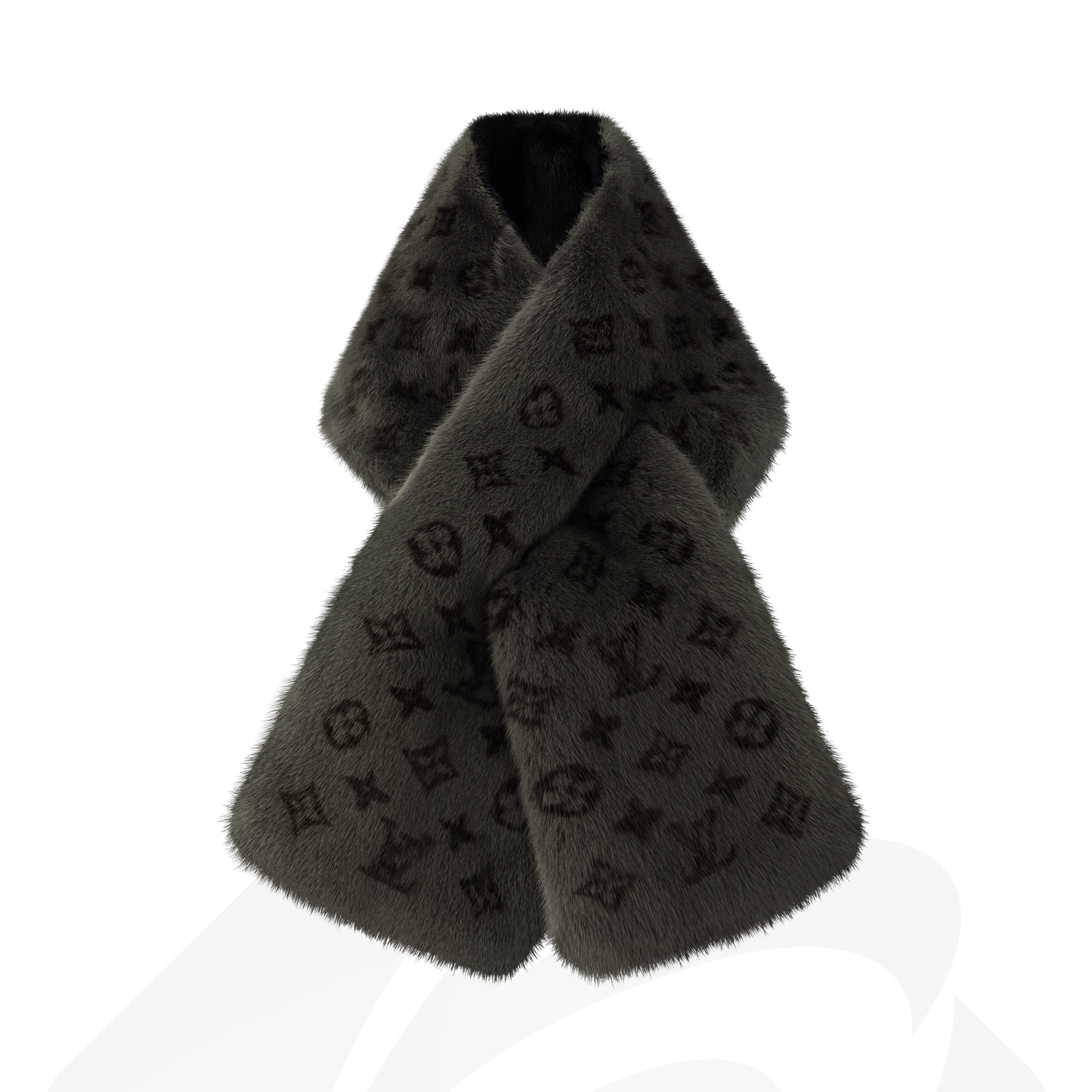 ルイ・ヴィトン マフラー・モノグラムリバース 素材:ミンク 色:黒