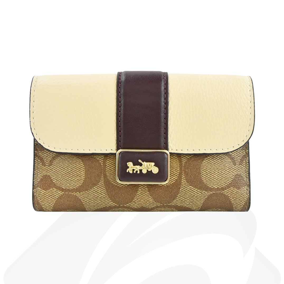 コーチ ミディアム グレース ウォレット・シグネチャー キャンバス  素材:スムースレザー/スネークエンボスドレザー 色:ライトカーキ