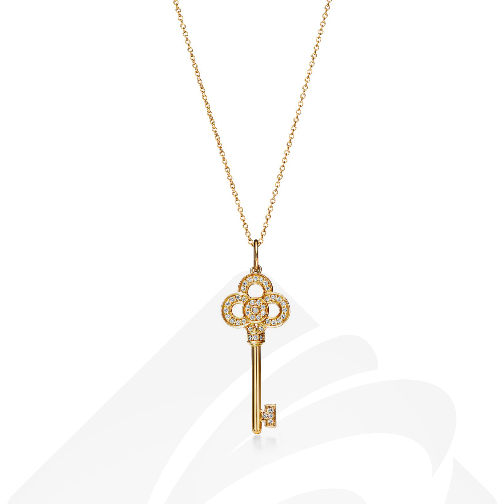 ティファニー クラウン キー ペンダント（ミニ）  素材:18K ゴールドにラウンド ブリリアント カット ダイヤモンドをセッティング 色:--