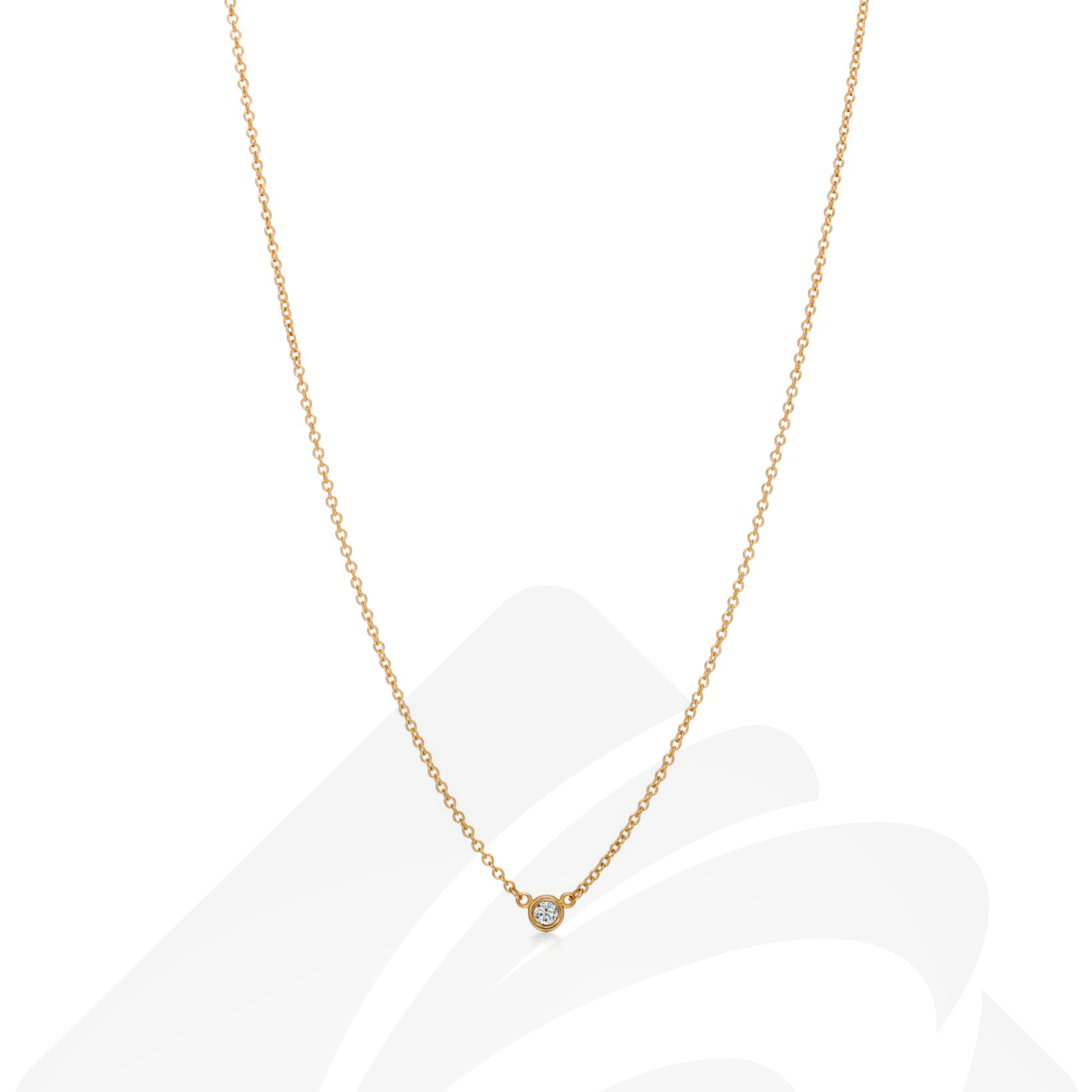 ティファニー ダイヤモンド バイ ザ ヤード™ シングル ダイヤモンド ペンダント  素材:18K イエローゴールドにラウンド ブリリアント カットのダイヤモンド1石をベゼルセッティング 色:--