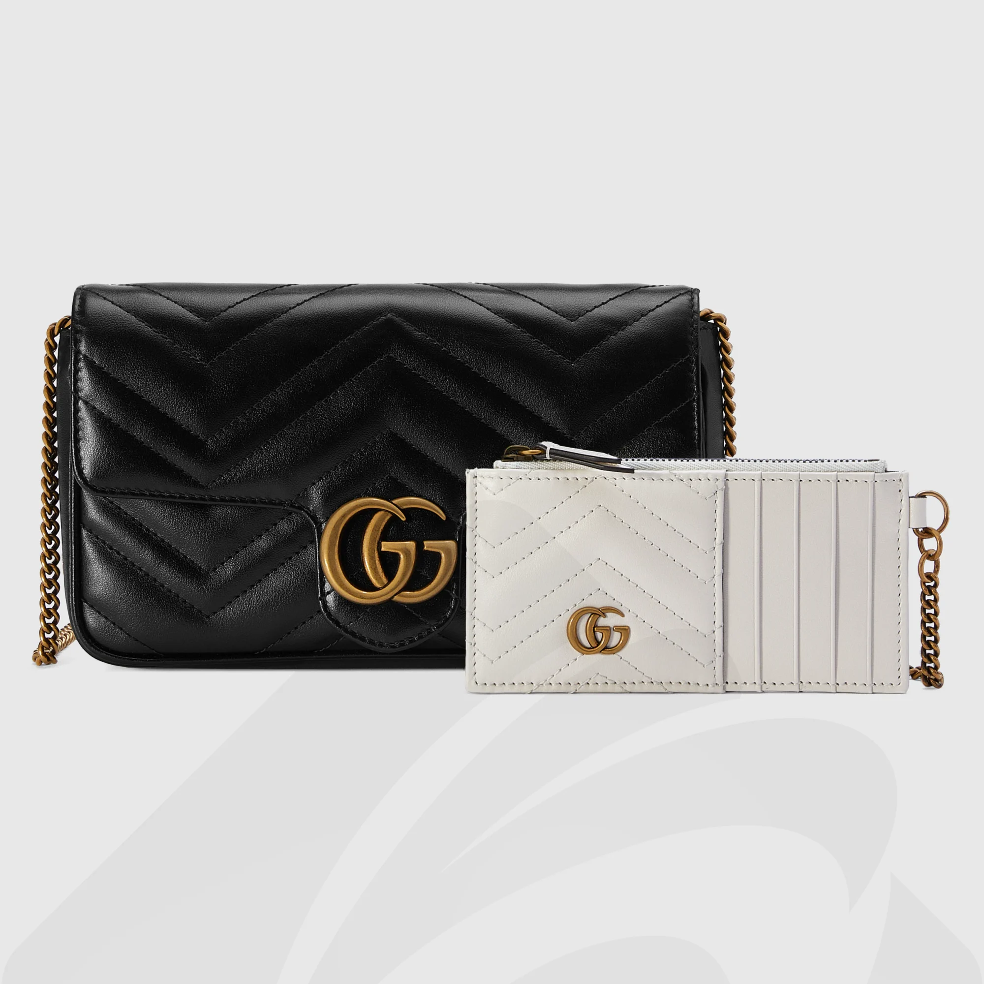 グッチ GGマーモントミニバッグ 素材:キルティングレザー 色:ブラック/ホワイト