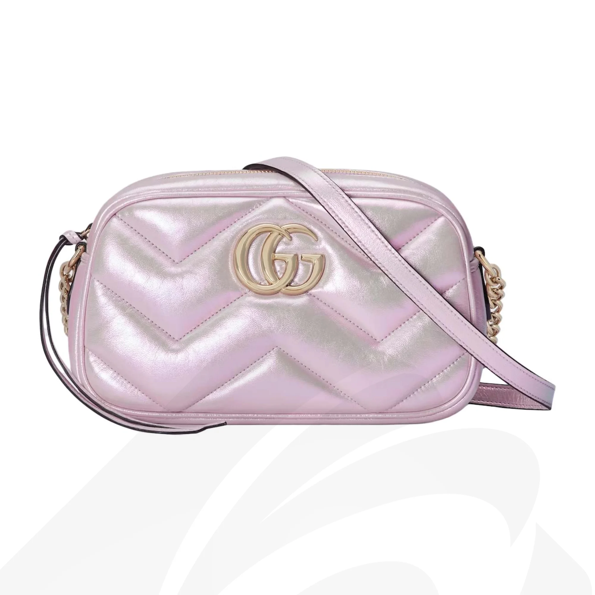 グッチ GGマーモントスモール ショルダーバッグ 素材:シェブロン キルティングレザー 色:ピンク オーロラ