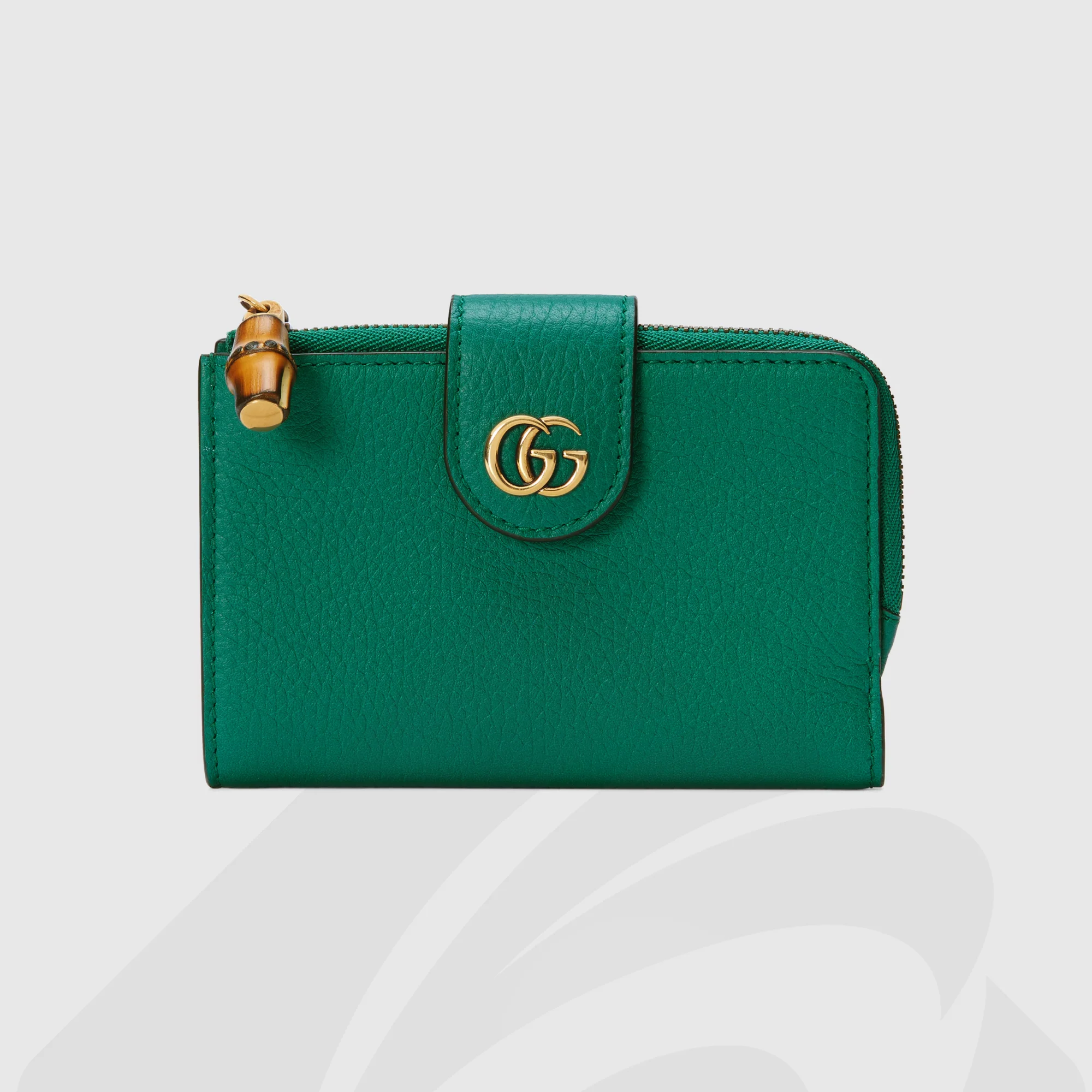 グッチ バンブー付き ダブルG ミディアム ウォレット 素材:レザー 色:エメラルドグリーン