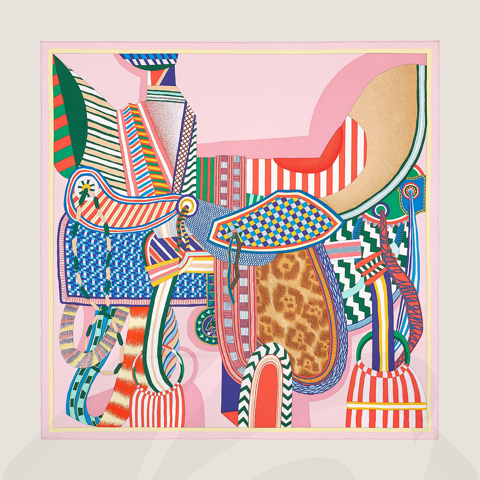 エルメス カレ 90 《空想の鞍》 素材:シルクツイル
絹 100% 色:・ヴュー・ローズ / グリーン / レッド