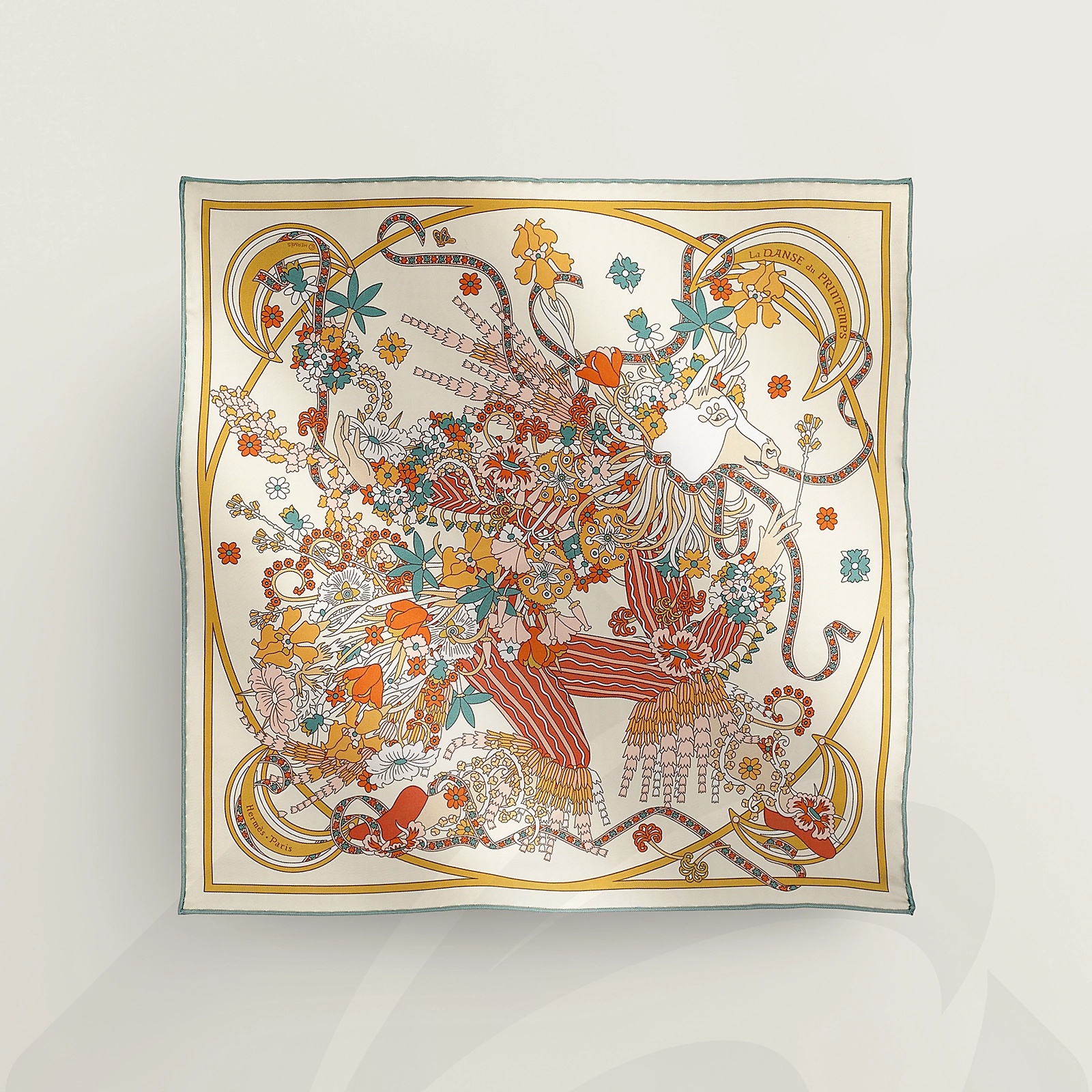 エルメス ガヴロッシュ 45 《春の舞》 素材:シルクツイル
絹 100% 色:・クレーム / コライユ / グリ・ブルーテ
・ジョーヌ・ヴィフ / オレンジ / ピンク
・白 / ブルー / グリーン
・ヴァーミリオン / 白 / ピンク
・ブルー・シエル / ピンク / イエロー