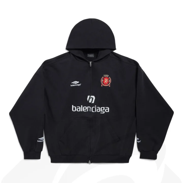 バレンシアガ PARIS SOCCER ジップアップ HOODIE  素材:コットン100％ 色:ブラック＆ホワイト