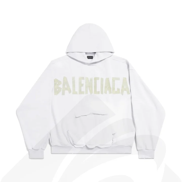 バレンシアガ TAPE TYPE RIPPED POCKET HOODIE  素材:コットン100％ 色:ホワイト