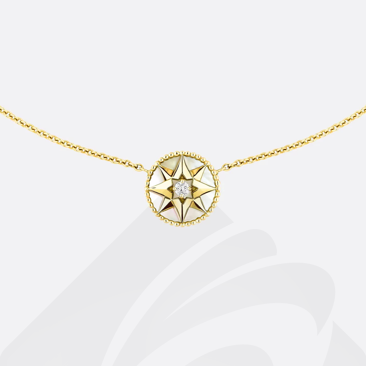 クリスチャン・ディオール Rose des Vents ネックレス  素材:イエローゴールド・ダイヤモンド・マザーオブパール 色:マザーオブパール/ターコイズ/オニキス/ピンクオパール/マラカイト