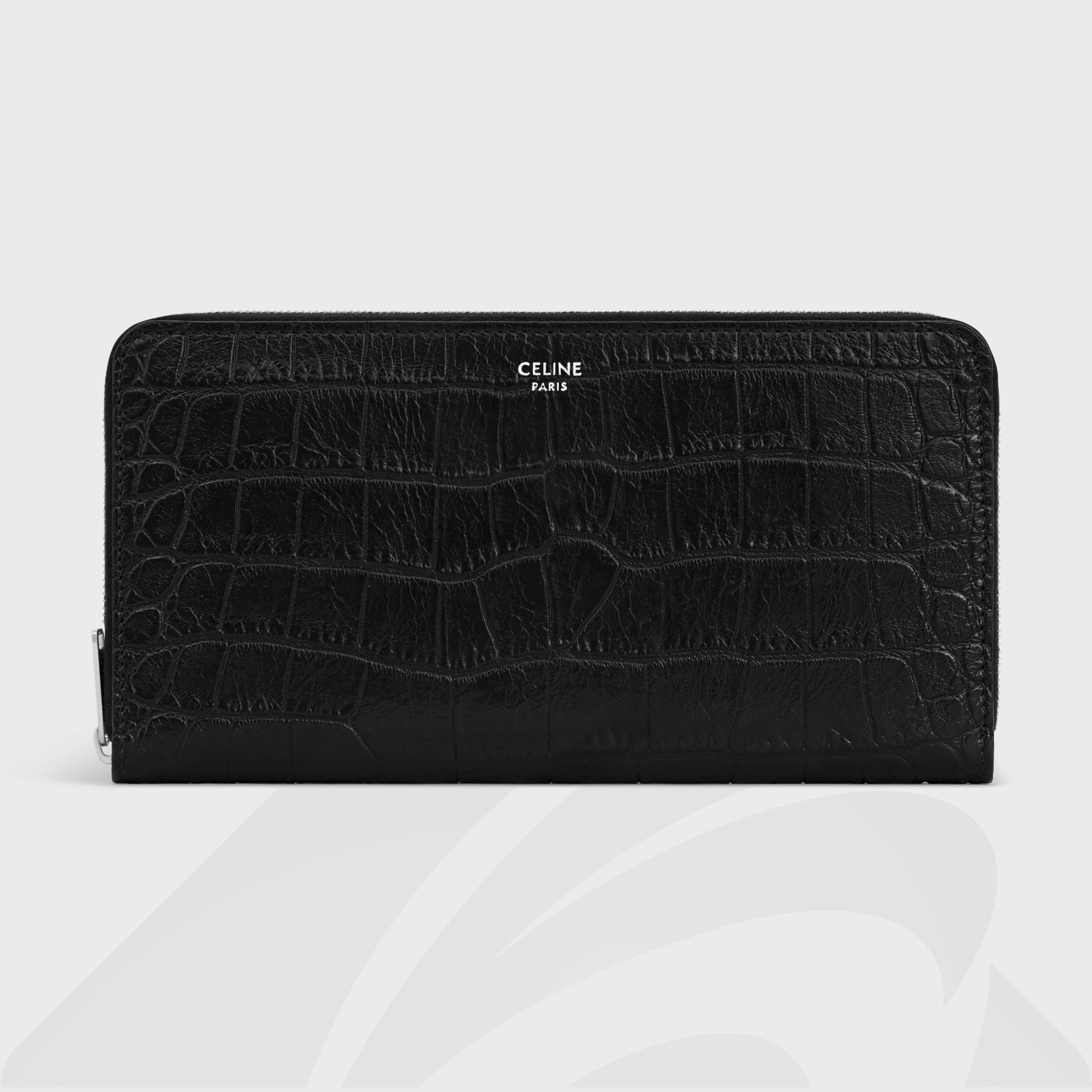 セリーヌ ラージ ジップウォレット   素材:クロコダイル型押しカーフスキン 色:ブラック