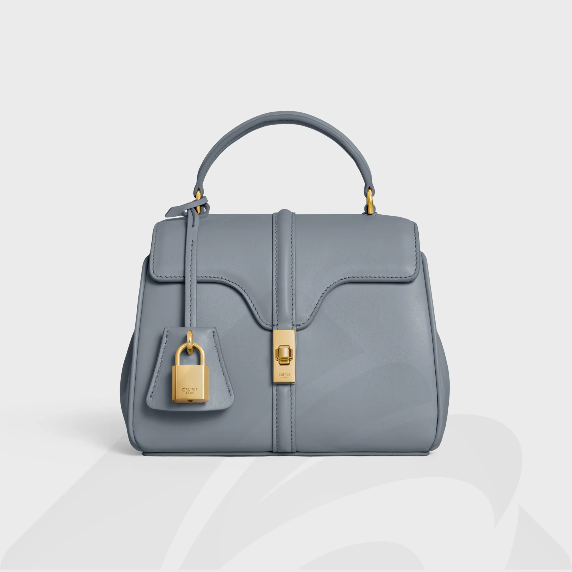 セリーヌ ミニ 16(セーズ)  素材: サテンドカーフスキン 色:ブルーグレー/ホワイトコットン/ジンク/Soft Yellow/パステルローズ/アーモンドグリーン/ジェード/アマゾン/ライトライラック/ブラック