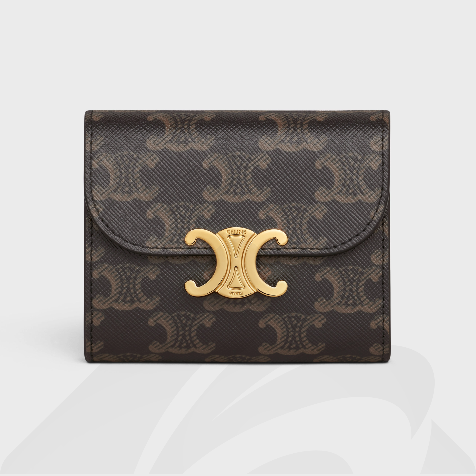 セリーヌ スモール フラップウォレット トリオンフ  素材:トリオンフキャンバス 色:タン/(ホワイト / タン)