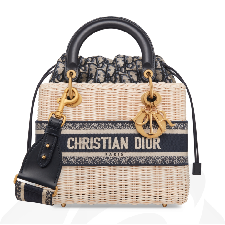 クリスチャン・ディオール Lady Dior バッグ ミディアム  素材:ウィッカー & ディオール オブリーク ジャカード 色:ナチュラルカラー