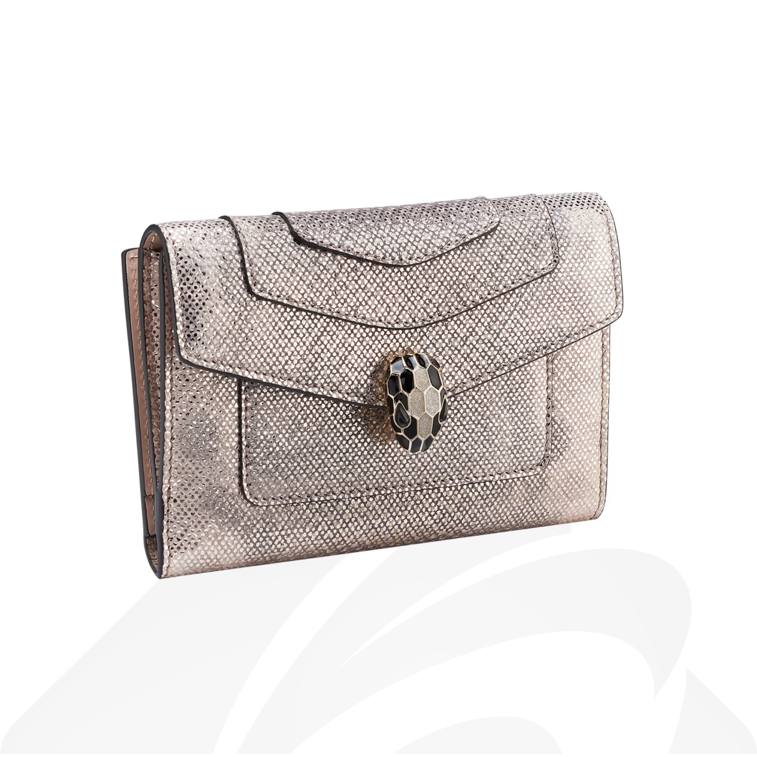 ブルガリ セルペンティ フォーエバー 二つ折り財布  素材:カルング 色:ベージュ/ピンク