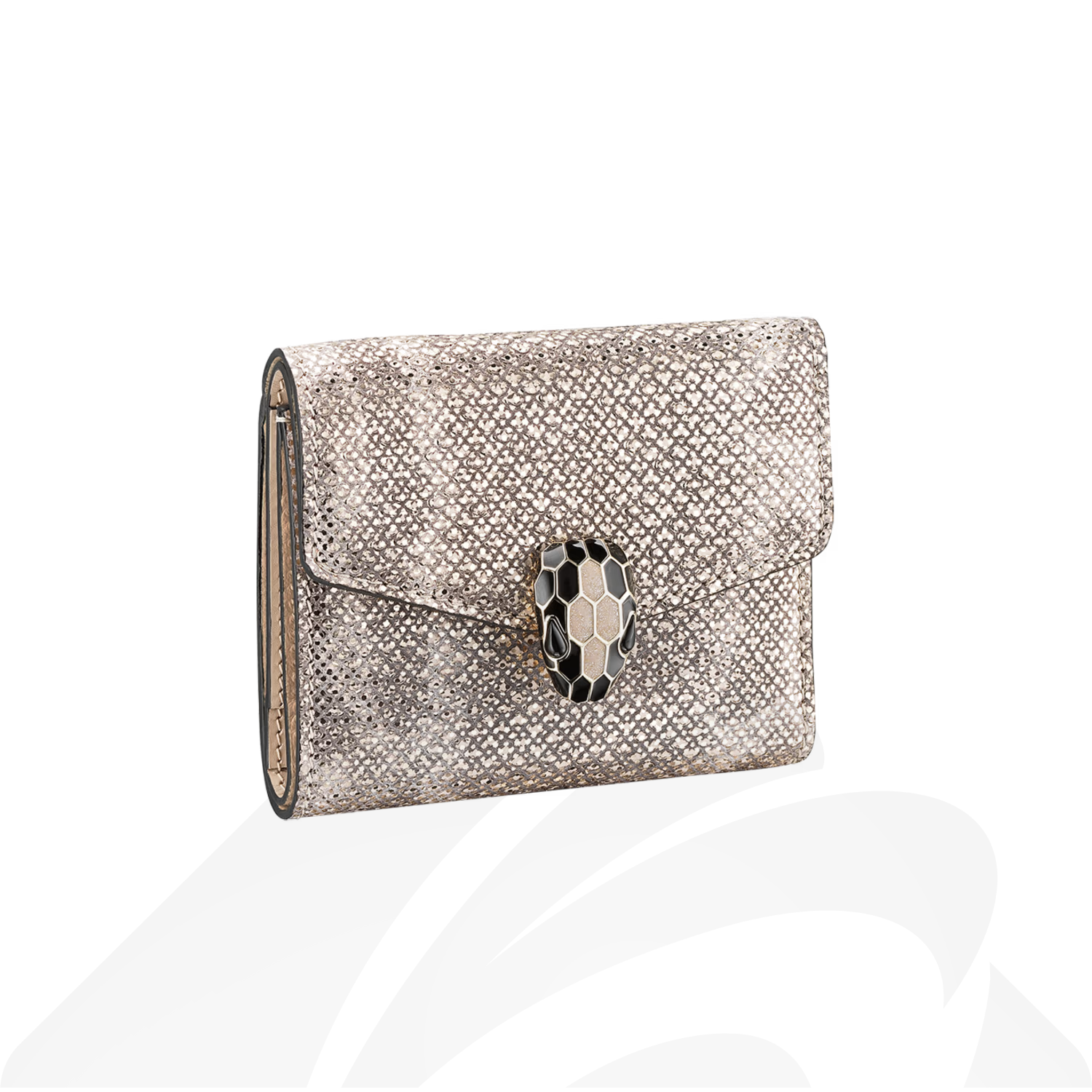 ブルガリ セルペンティ フォーエバー 三つ折り財布  素材:カルング
 色:ベージュ/グリーン