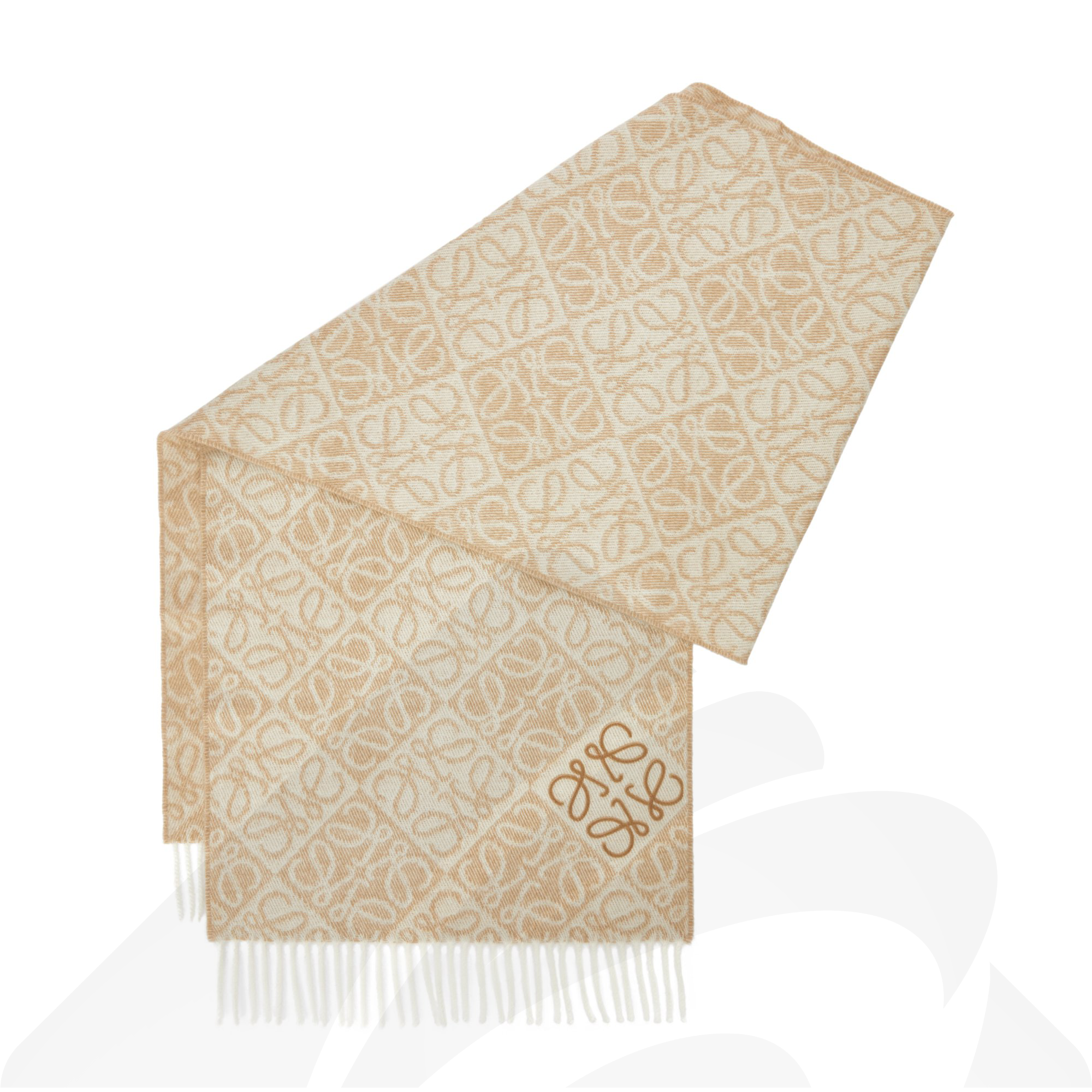 ロエベ アナグラム スカーフ  素材:ウール/カシミヤ 色:ベージュ