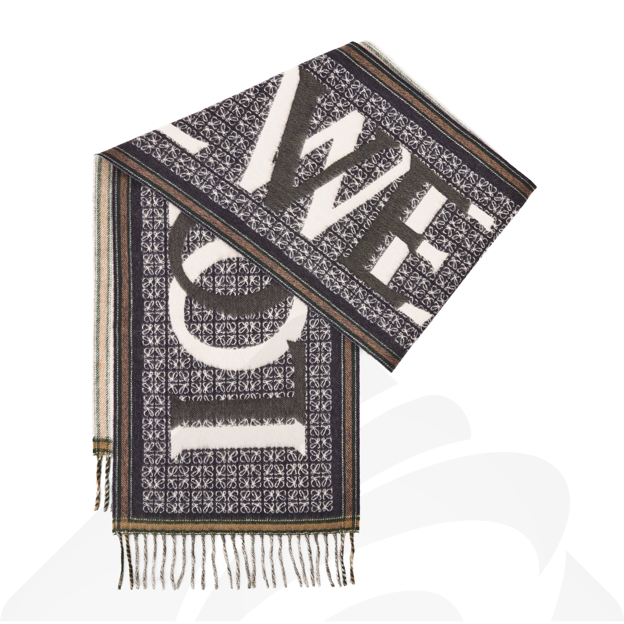 ロエベ ロエベ ラブ スカーフ  素材:ウール/カシミヤ 色:ネイビーブルー