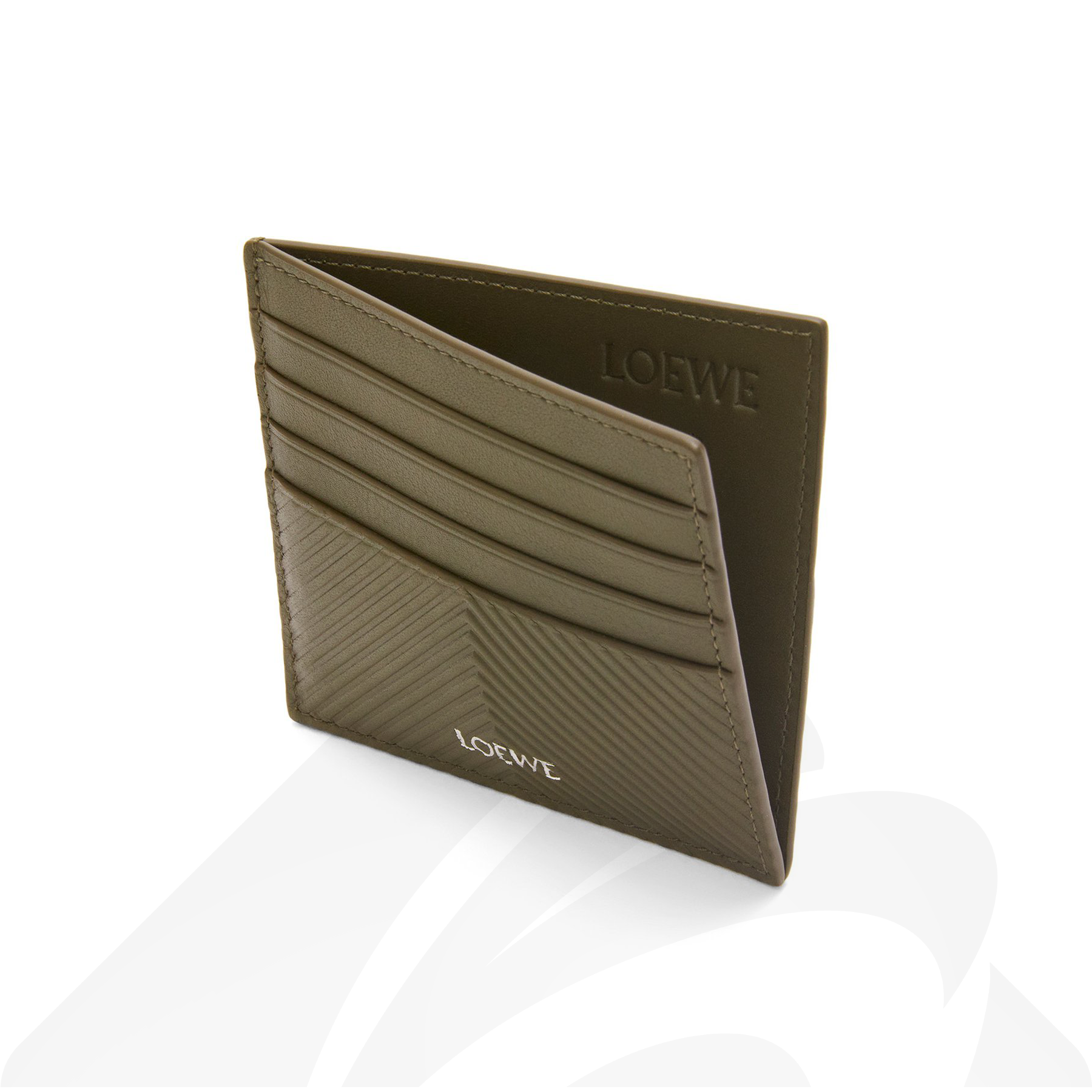 ロエベ オープン カードホルダー  素材:クラシックカーフレザー 色:ダークカーキグリーン