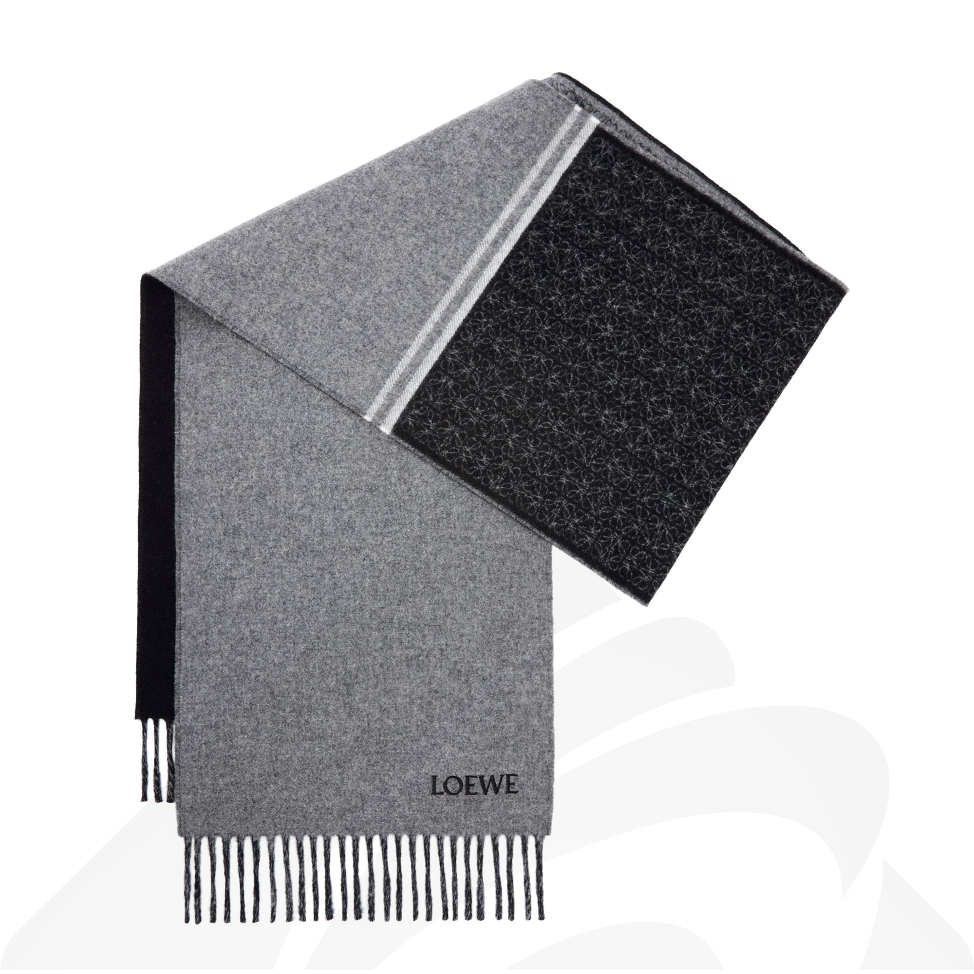 ロエベ スカーフ  素材:ウール/カシミヤ 色:ブラック/グレー