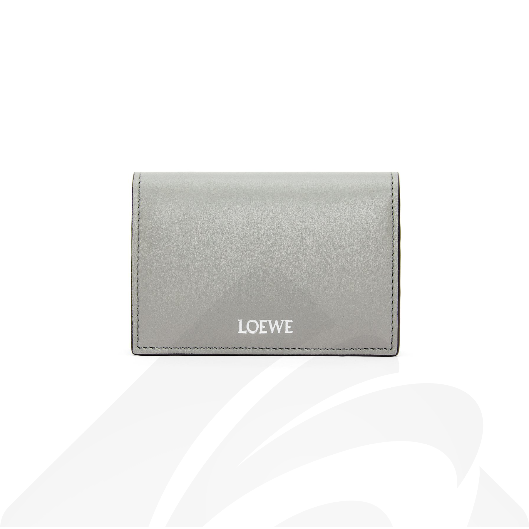 ロエベ スリム バイフォールド カードホルダー  素材:シャイニーナパカーフレザー 色:パールグレー/ダークグレー