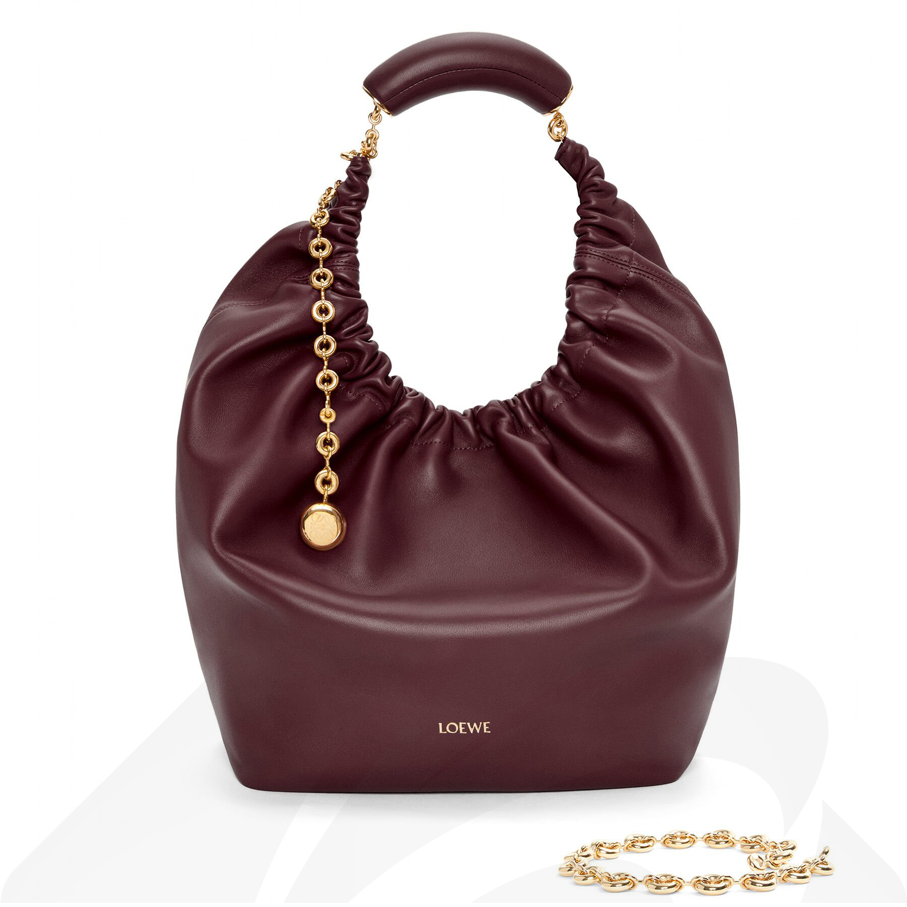 ロエベ スクイーズバッグ ミディアム  素材:メローナパラム 色:ダークバーガンディ