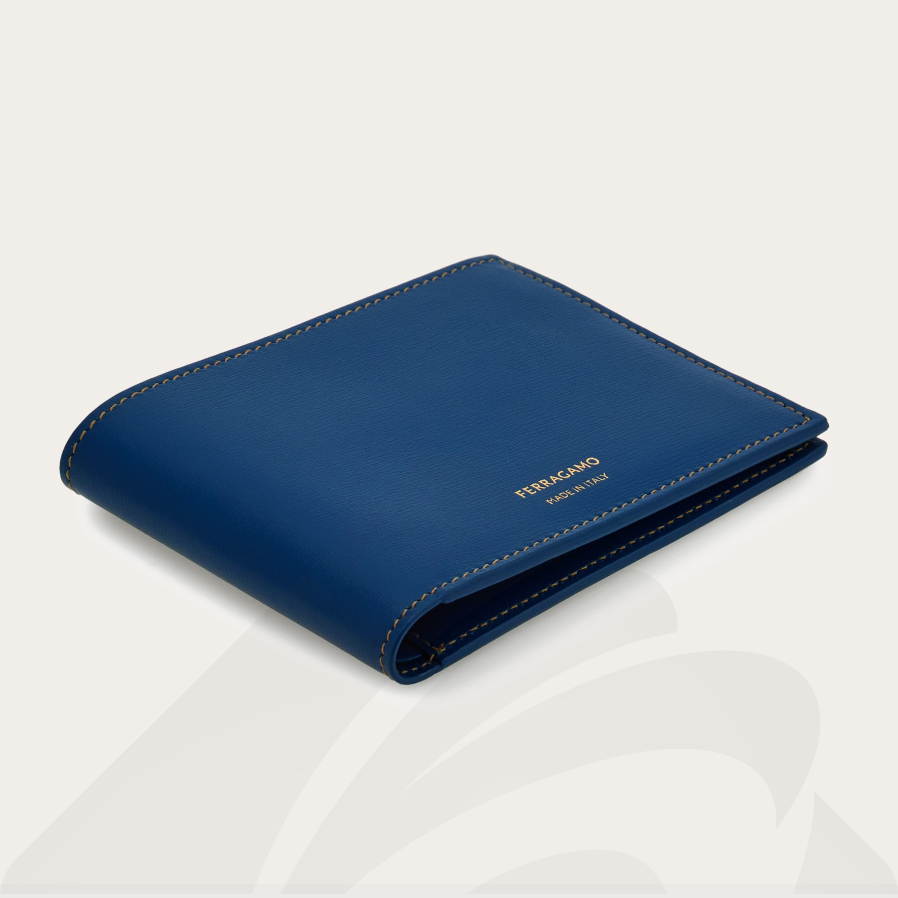 フェラガモ バイカラー二つ折り財布  素材:カーフ 色:ティールブルー/バーントオクラ