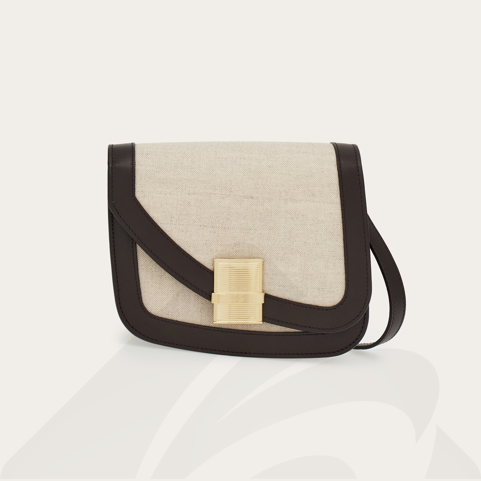 フェラガモ フィアンマ クロスボディバッグ(XS)  素材:ファブリック/カーフ 色:ナチュラルブラウン