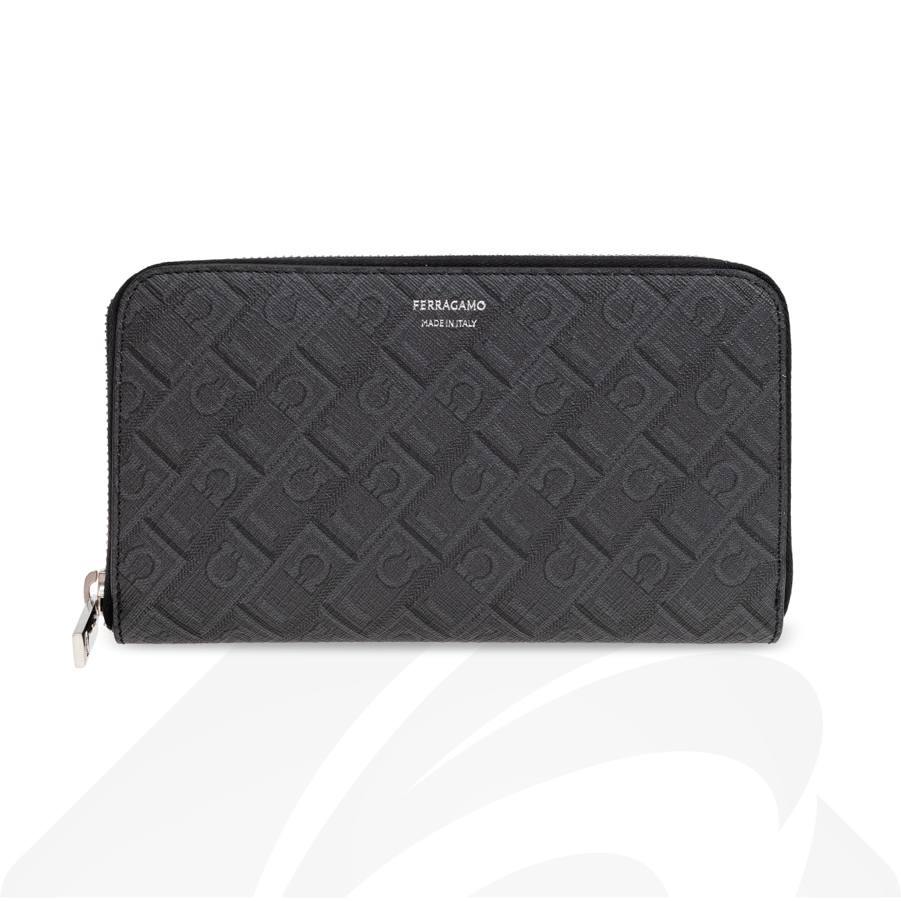 フェラガモ ガンチーニ モノグラム 長財布  素材:ファブリック 色:ブラック