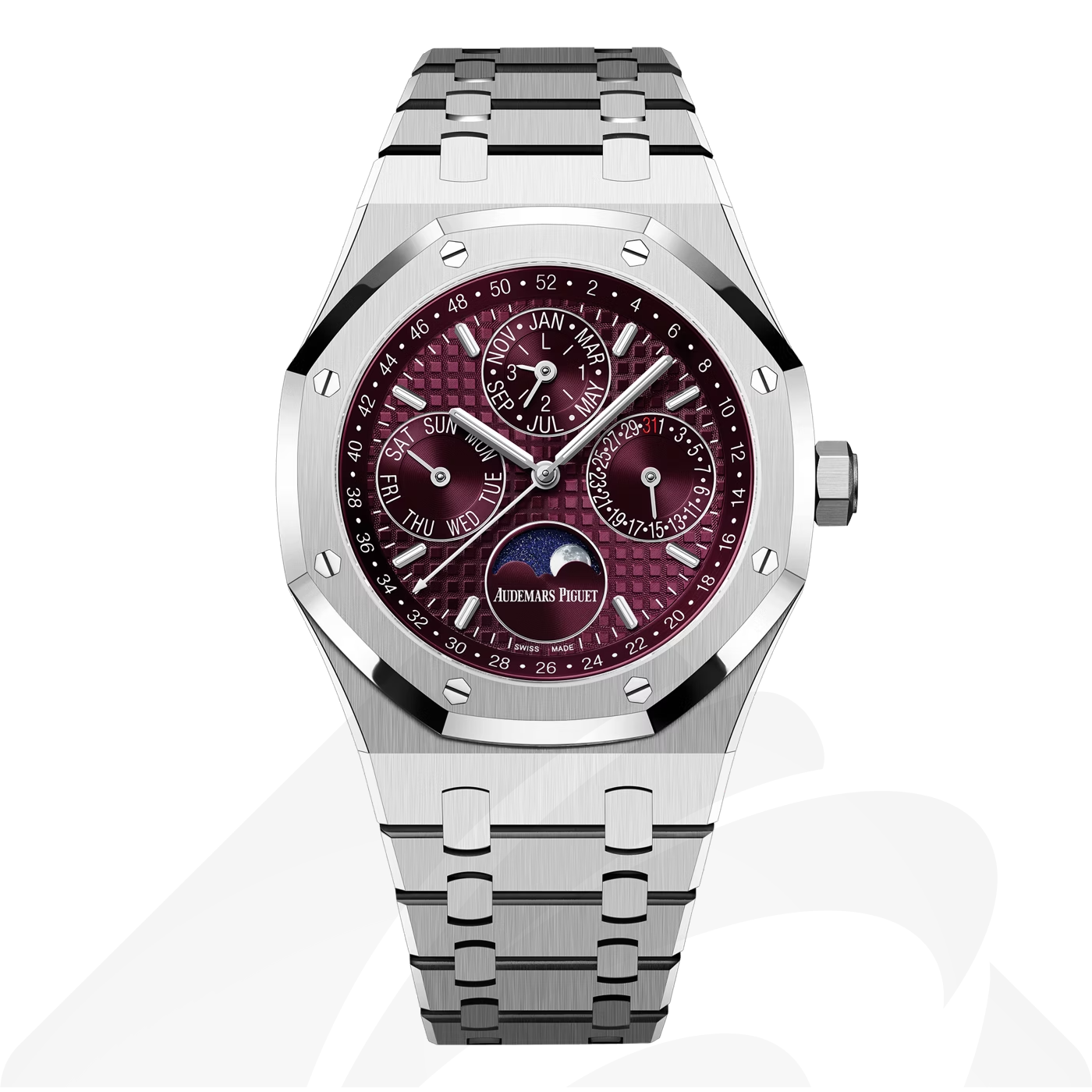 オーデマ ピゲ ロイヤル オーク パーペチュアルカレンダー 素材:18Kホワイトゴールド 色:バーガンディー