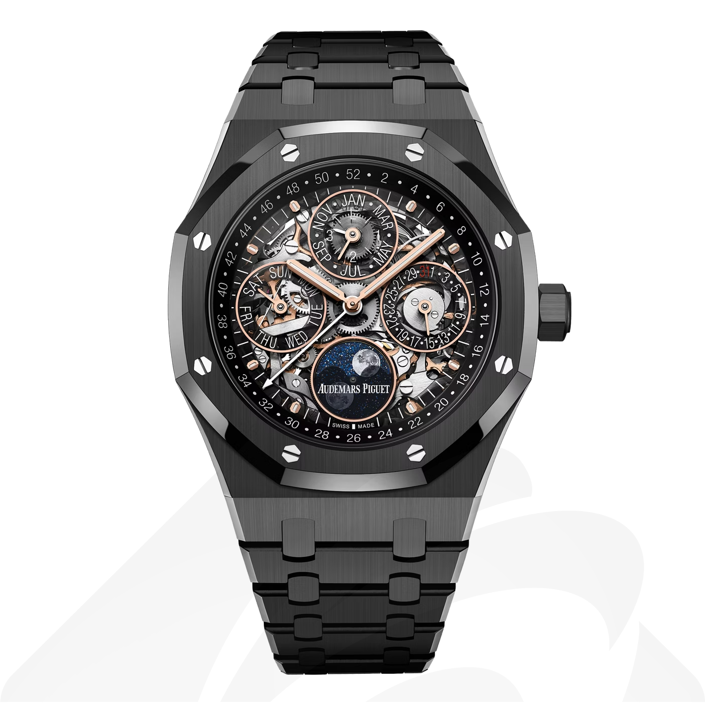 オーデマ ピゲ ロイヤル オーク パーペチュアルカレンダー オープンワーク 素材:ブラックセラミック 色:グレー