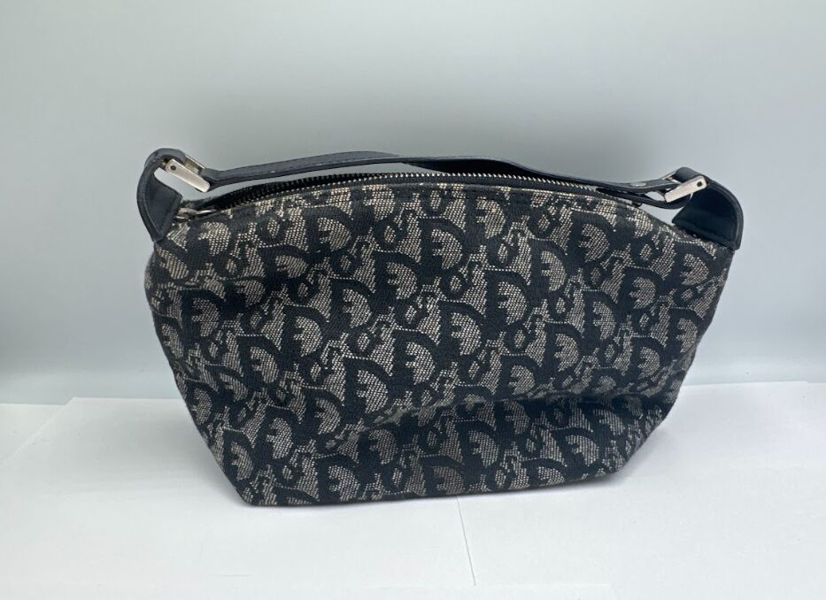 Christian Dior クリスチャンディオール ハンドポーチ トロッター キャンバス レザー ブラック シルバー金具 レディース