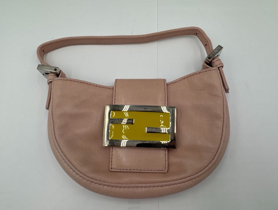 FENDI ミニクロワッサン ズッカ柄 キャンバス レザー ミニバッグ