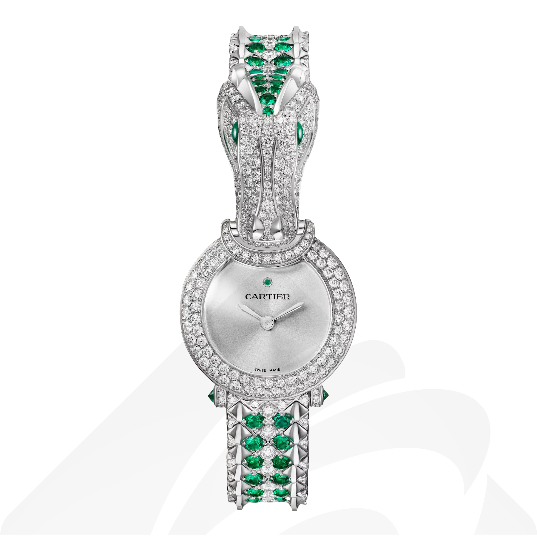 カルティエ Animal Jewelry Watch  素材:ホワイトゴールド／エメラルド 色:シルバー