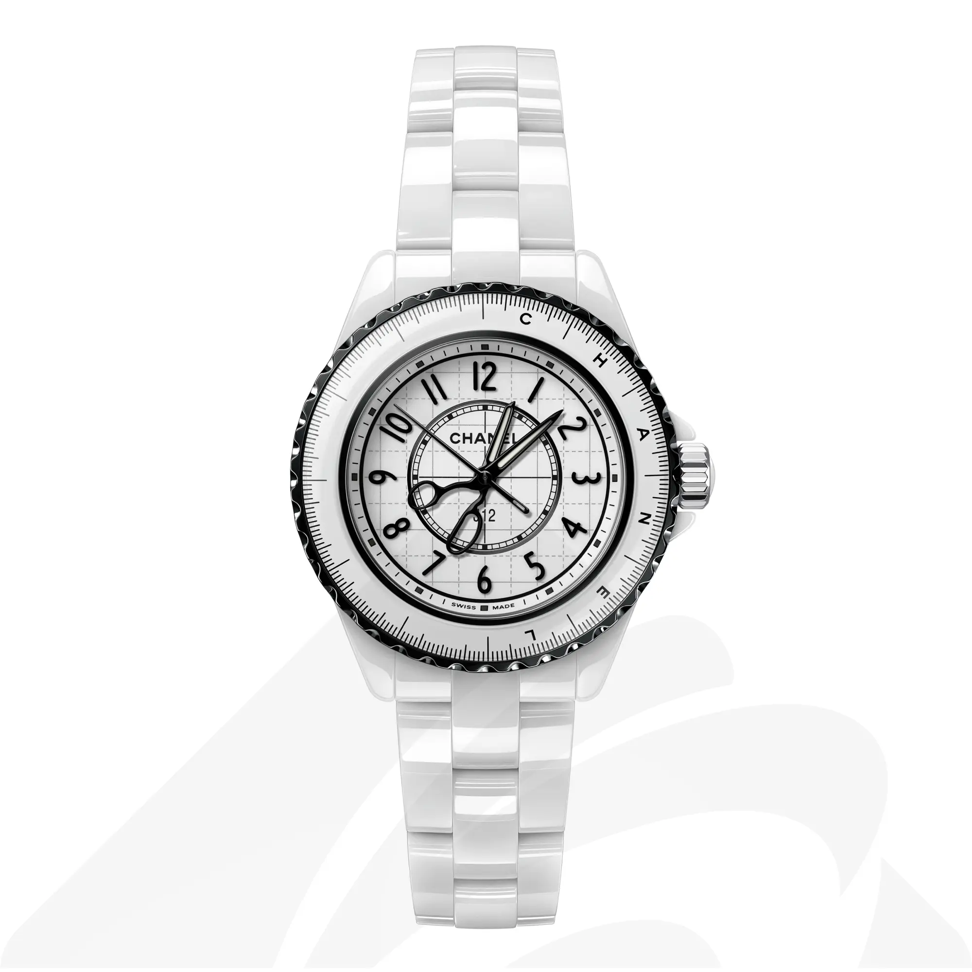 シャネル J12 クチュール, 33mm 素材:高耐性ホワイト セラミック、ステンレススティール マットブラックコーティング 色:ホワイト
