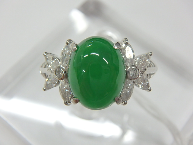 宝飾 ヒスイ指輪/Pt900 6.8g 3.81ct 0.66ct