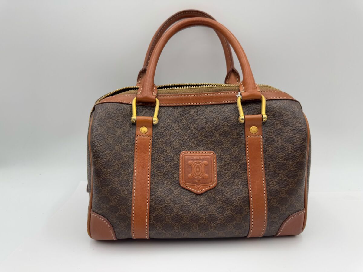 CELINE セリーヌ マカダム柄 ミニボストンバッグ ハンドバッグ ブラウン
