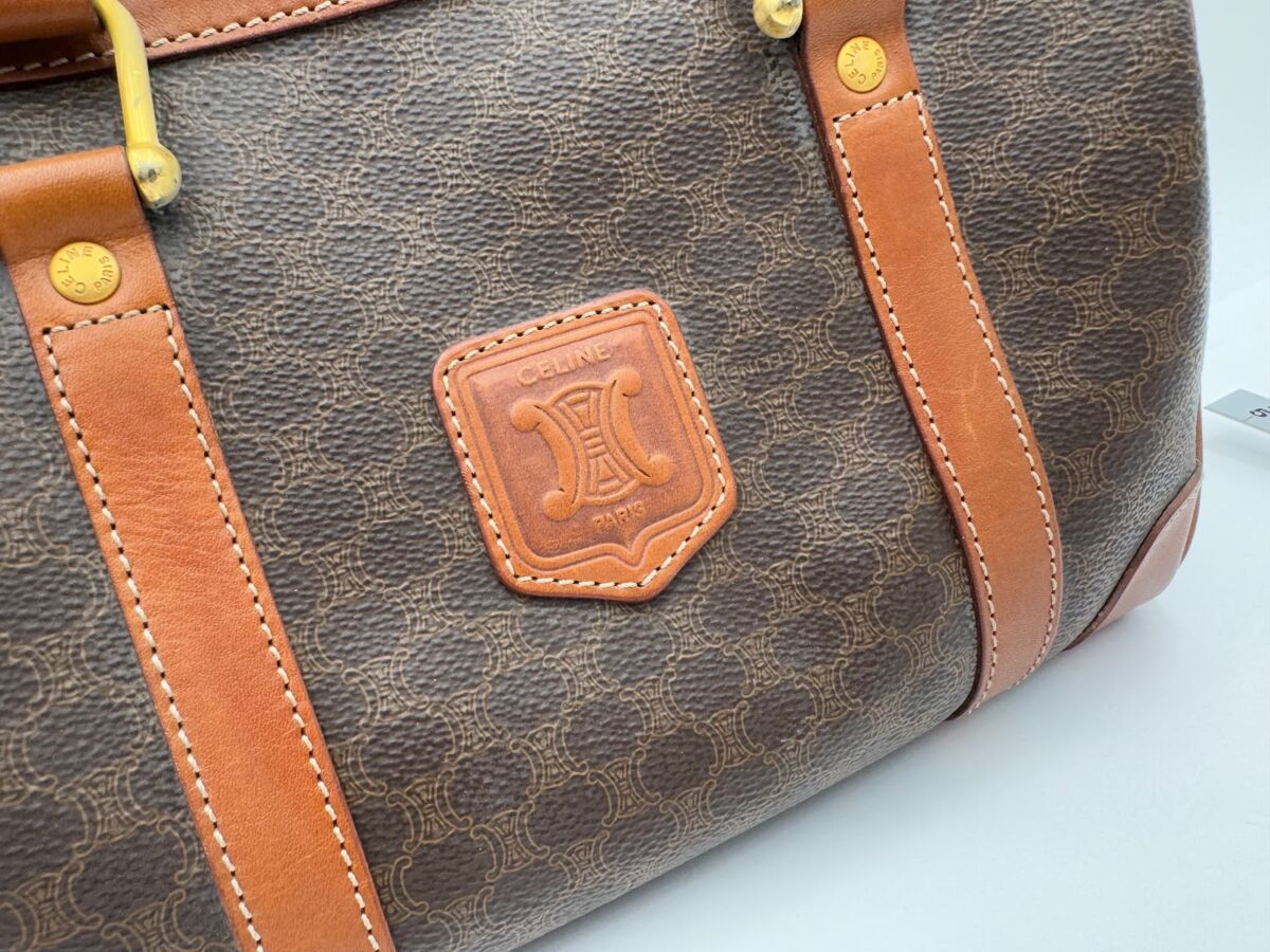 CELINE セリーヌ マカダム柄 ミニボストンバッグ ハンドバッグ ブラウン