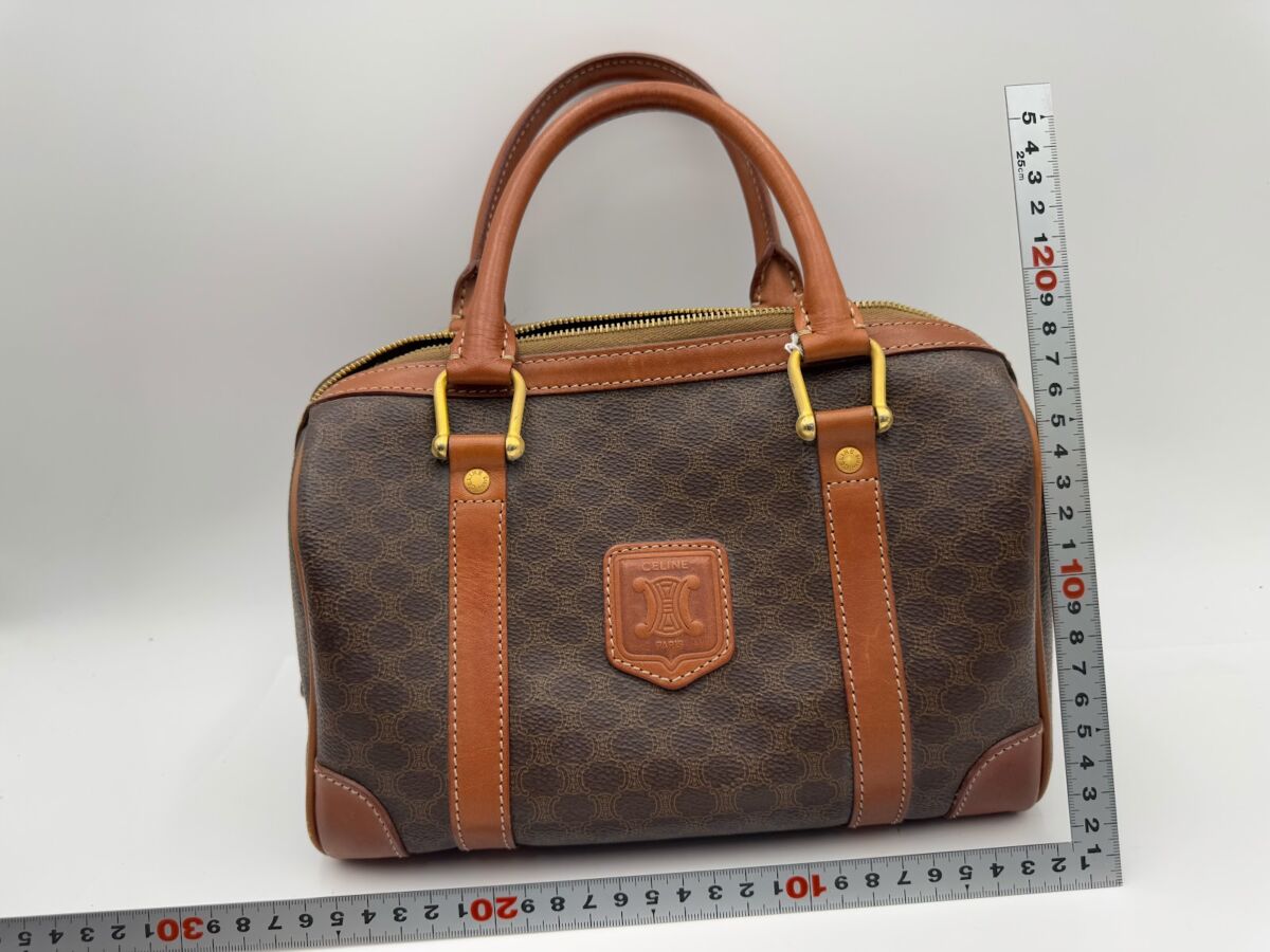 CELINE セリーヌ マカダム柄 ミニボストンバッグ ハンドバッグ ブラウン