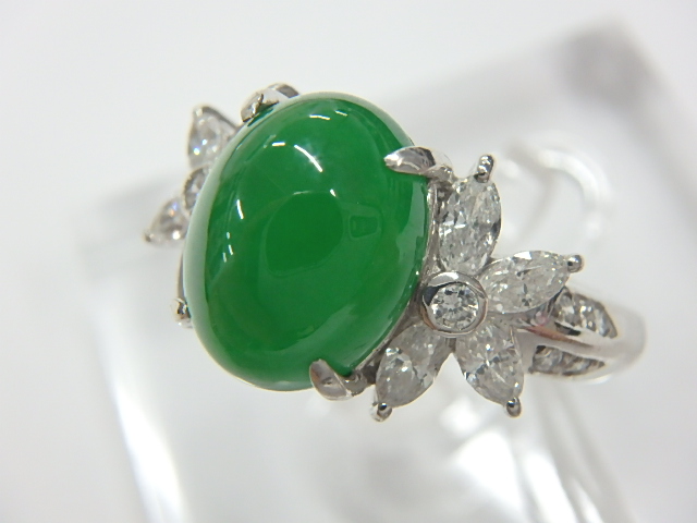 宝飾 ヒスイ指輪/Pt900 6.8g 3.81ct 0.66ct