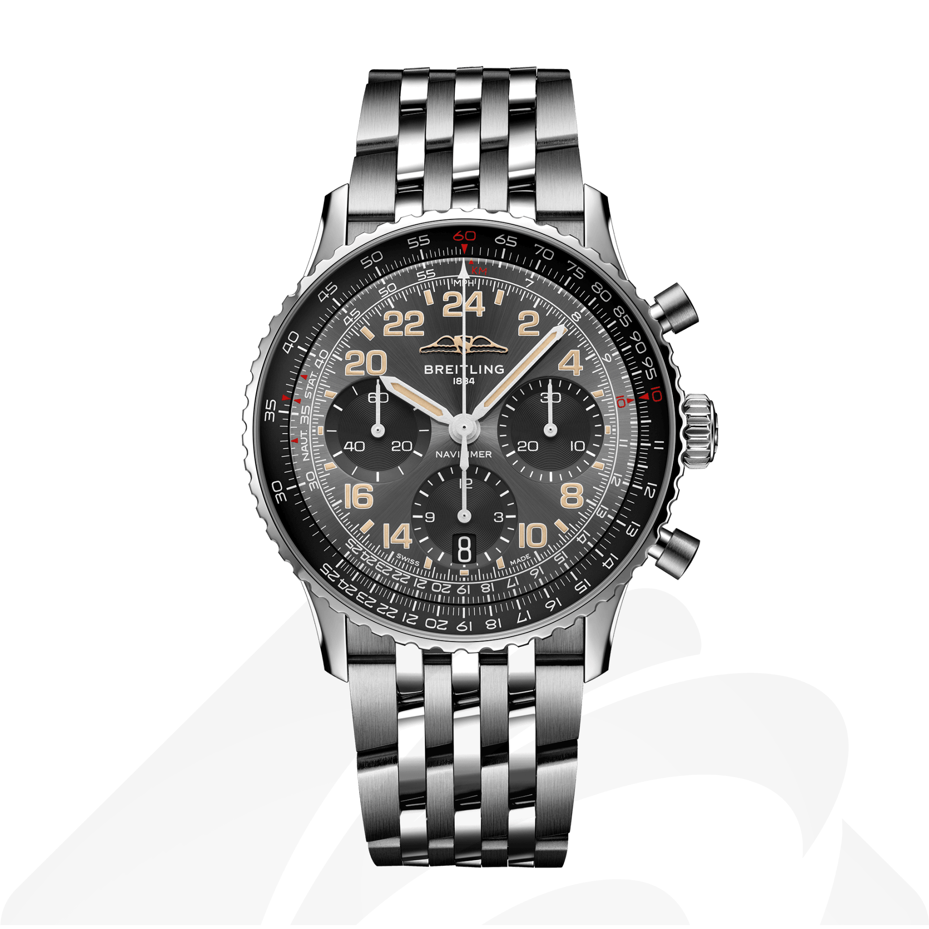 ブライトリング ナビタイマー B02 クロノグラフ 41 コスモノート  素材:ステンレススチール & プラチナ 色:ブラック