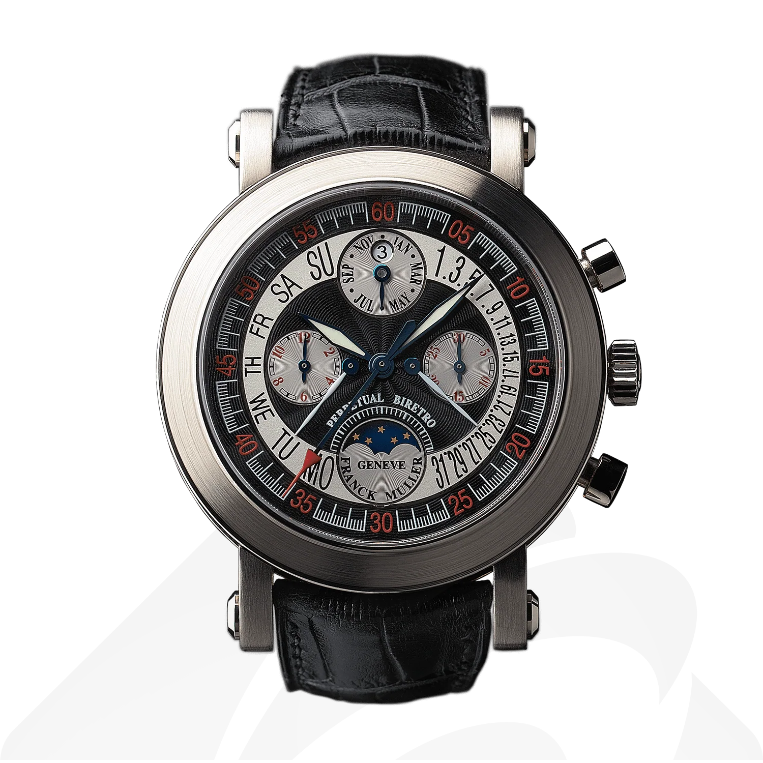 フランクミュラー ラウンド パーペチュアルカレンダー ビーレトログラード クロノグラフ  素材:18Kホワイトゴールド 色:ブラック