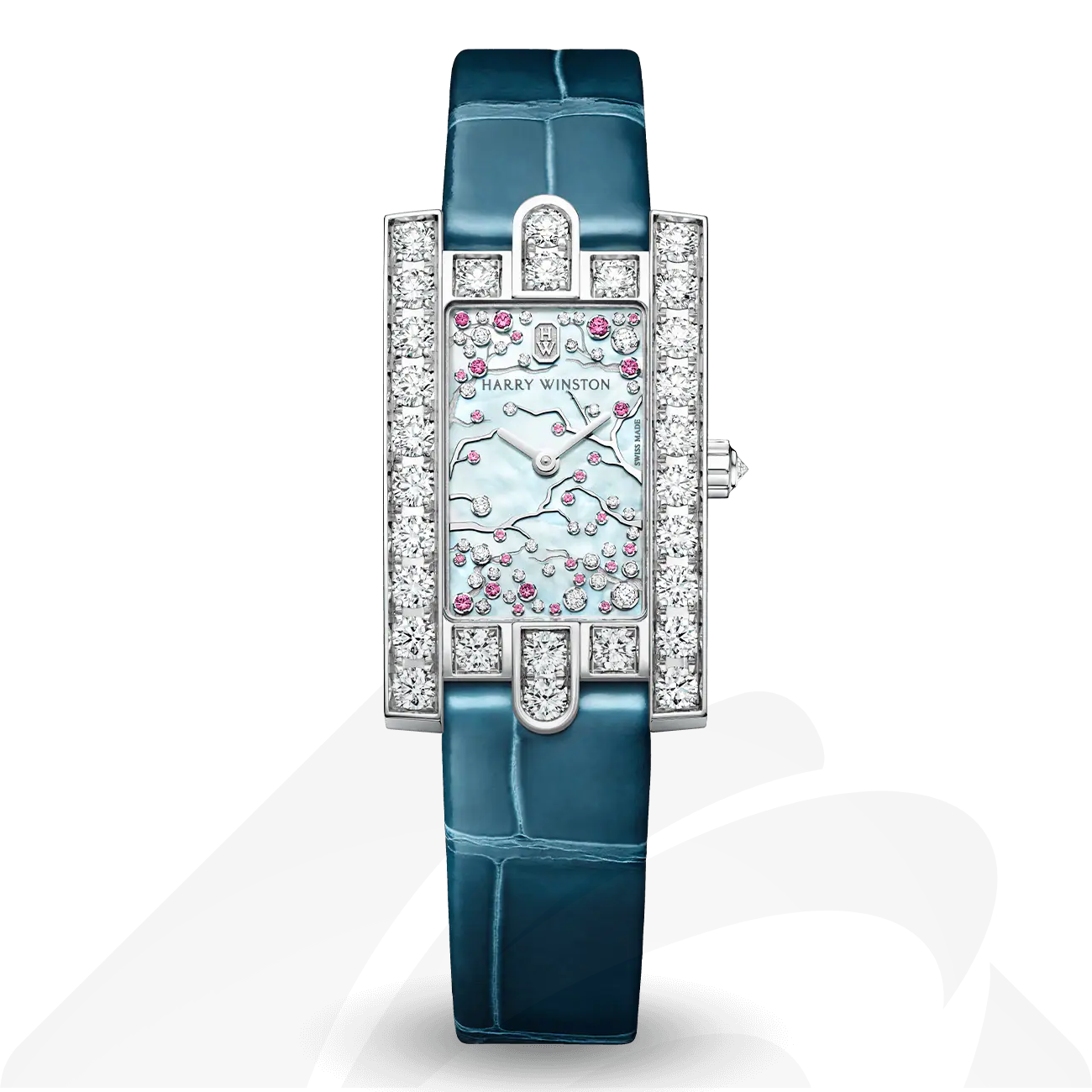 ハリーウィンストン Avenue Classic Cherry Blossom  素材:18Kホワイトゴールド
 色:ライトブルー