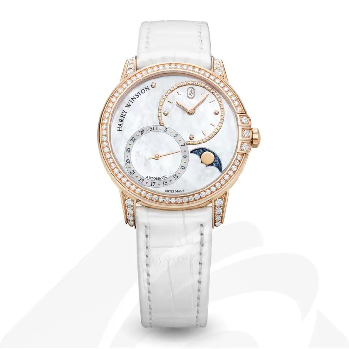 ハリーウィンストン Midnight Date Moon Phase Automatic 36mm  素材:18Kホワイトゴールド 色:ネイビー