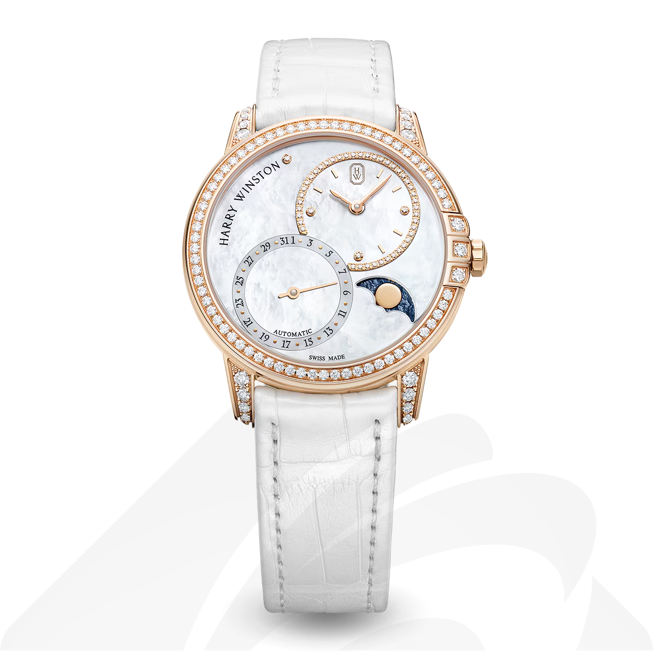 ハリーウィンストン Midnight Date Moon Phase Automatic 36mm 素材:18Kホワイトゴールド 色:ネイビー