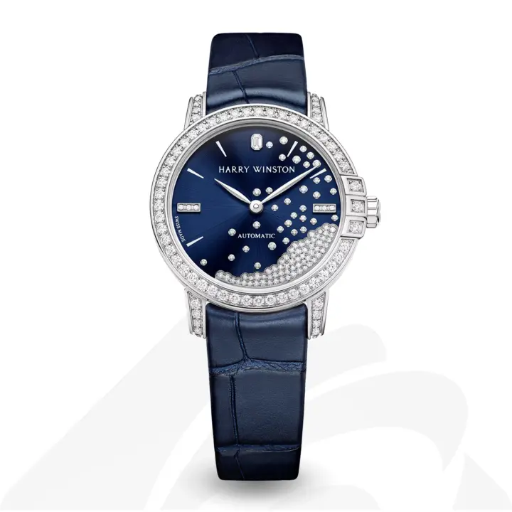 ハリーウィンストン Midnight Diamond Drops Automatic 29mm  素材:18Kローズゴールド 色:ブルー